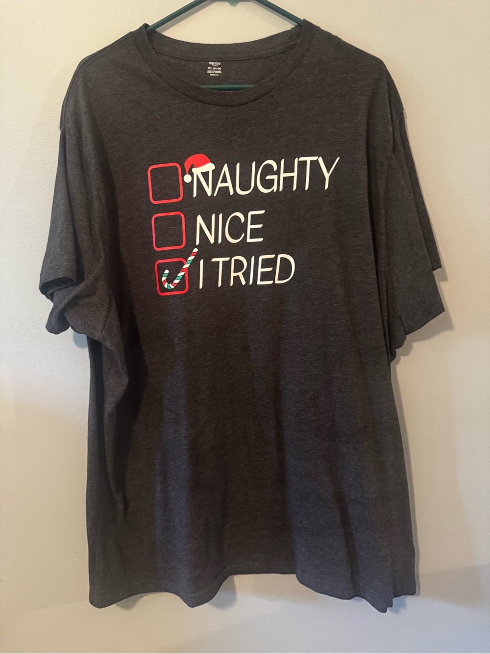 Holiday Time Men's Short Sleeve Graphic Tee - Dark Gray with Red & White Accents